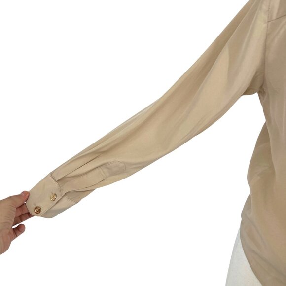 Trina Turk Helinda Silk Tie-Front Blouse Beige Tan Long Sleeve Size Small - Picture 6 of 12